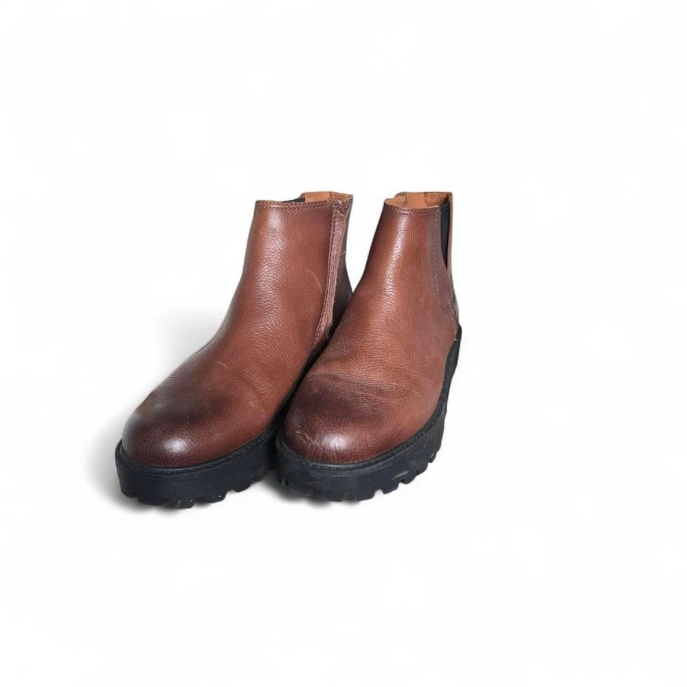 Zodiac Brown Leather Boots | Chunky Sole Ankle Boots Size 8